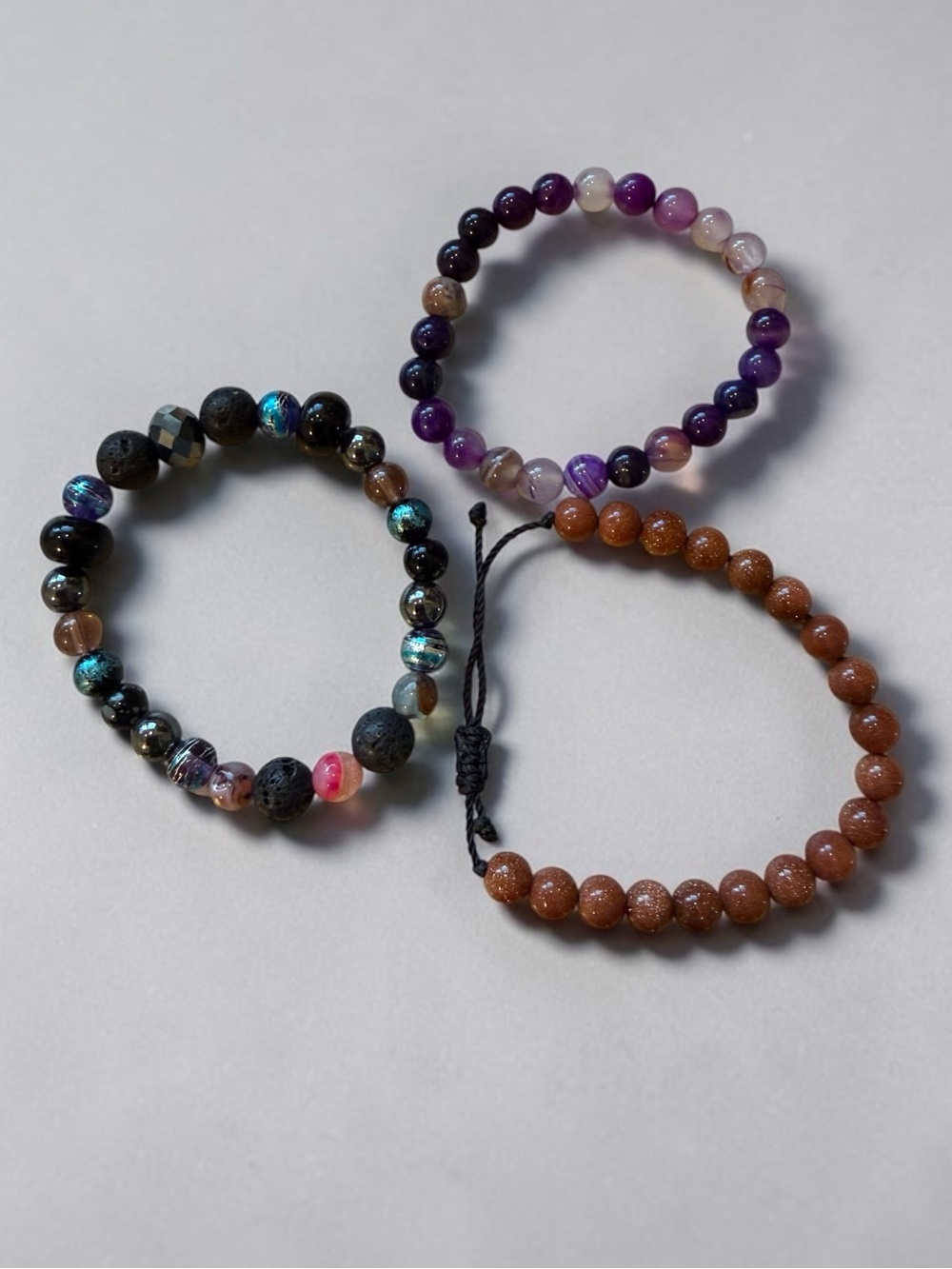 🫶🏻 Gemstone Volcanic Rock, Sandstone  Stretch Bracelet Trio